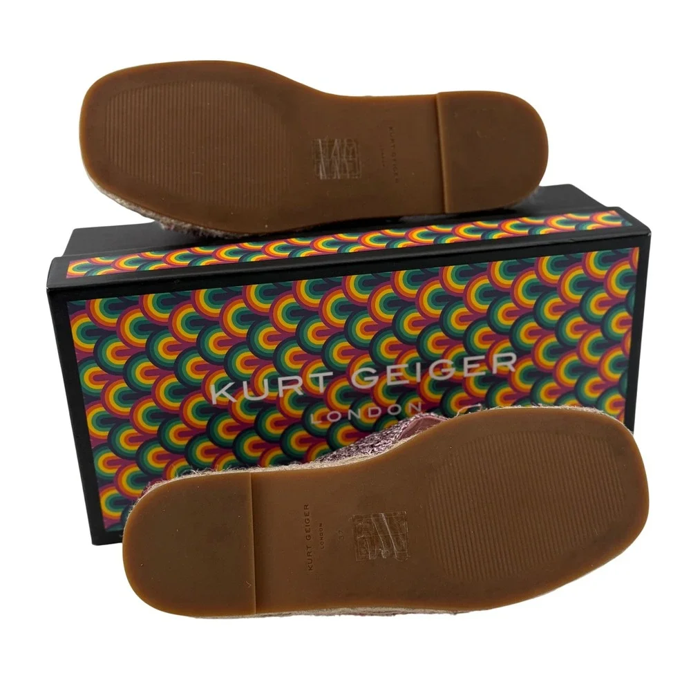 Kurt Geiger Womens 7 Kensington X Espadrille Slide Pink Tweed‎ Eagle Head Sandal